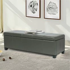 Promo ✔️ Adeco PU Leather Storage Ottoman Lift Top Footstool, Assembly Required 😍