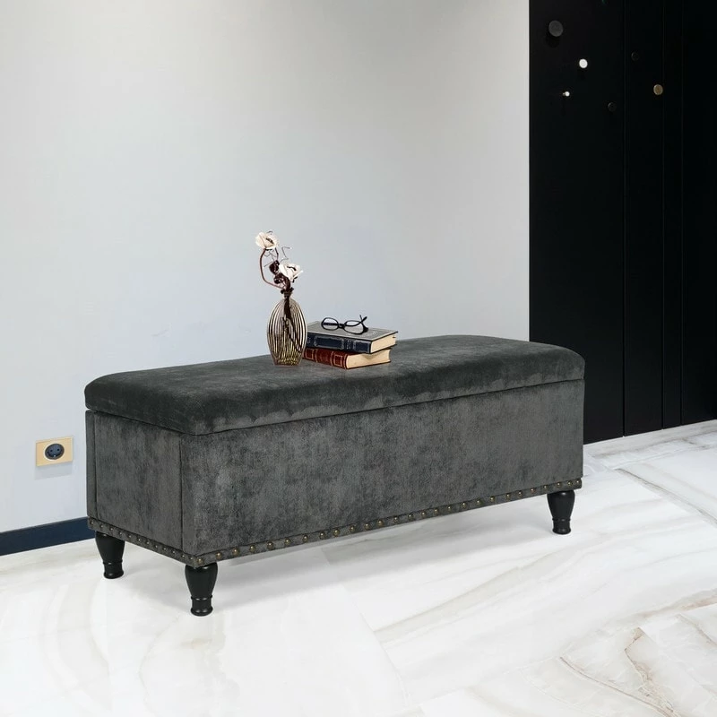 Best Pirce 🛒 Adeco Rectanglar Storage Ottoman Footrest Bench Assembly Required Blue 🎉 4 Best Pirce 🛒 Adeco Rectanglar Storage Ottoman Footrest Bench Assembly Required Blue 🎉 - Image 2