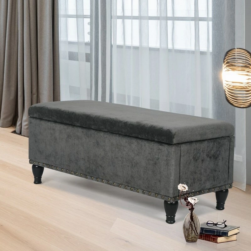 Best Pirce 🛒 Adeco Rectanglar Storage Ottoman Footrest Bench Assembly Required Blue 🎉 5 Best Pirce 🛒 Adeco Rectanglar Storage Ottoman Footrest Bench Assembly Required Blue 🎉 - Image 3