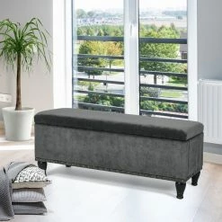 Best Pirce 🛒 Adeco Rectanglar Storage Ottoman Footrest Bench Assembly Required Blue 🎉