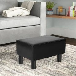Best Sale โ Adeco Rectangle Footrest Ottoman Faux Leather Foot Stool Black โจ