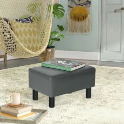 Budget 👏 Adeco Rectangle Footrest Stool Small Ottoman PU Leather Modern Style 🎁 -Adeco Shop Adeco Rectangle Footrest Stool Small Ottoman PU Leather Modern Style 2