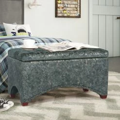 Buy 🛒 Adeco Rectangle Tufted Storage Ottoman Bench Velvet Fabric Foot Rest Green 🛒