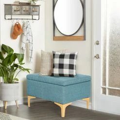 Best reviews of 🛒 Adeco Rectangular Lift Top Fabric Storage Bench Ottoman Vanity Stool Blue 👏 -Adeco Shop Adeco Rectangular Lift Top Fabric Storage Bench Ottoman Vanity Stool 2