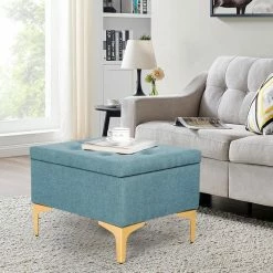 Best reviews of 🛒 Adeco Rectangular Lift Top Fabric Storage Bench Ottoman Vanity Stool Blue 👏