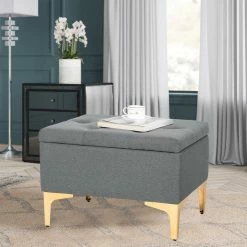 Best reviews of 🛒 Adeco Rectangular Lift Top Fabric Storage Bench Ottoman Vanity Stool Blue 👏 -Adeco Shop Adeco Rectangular Lift Top Fabric Storage Bench Ottoman Vanity Stool 7