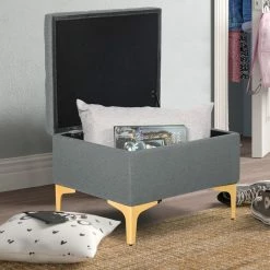 Best reviews of 🛒 Adeco Rectangular Lift Top Fabric Storage Bench Ottoman Vanity Stool Blue 👏 -Adeco Shop Adeco Rectangular Lift Top Fabric Storage Bench Ottoman Vanity Stool 9