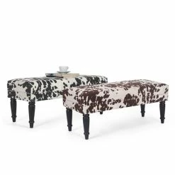 Discount ✨ Adeco Rectangular Ottoman Black Milk Cow Bench Fabric Footrest Stool 👍 -Adeco Shop Adeco Rectangular Ottoman Black Milk Cow Bench Fabric Footrest Stool 14