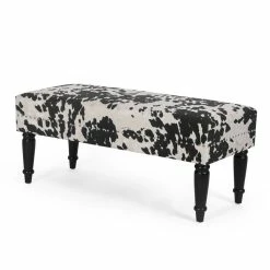 Discount ✨ Adeco Rectangular Ottoman Black Milk Cow Bench Fabric Footrest Stool 👍 -Adeco Shop Adeco Rectangular Ottoman Black Milk Cow Bench Fabric Footrest Stool 2