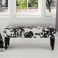 Discount ✨ Adeco Rectangular Ottoman Black Milk Cow Bench Fabric Footrest Stool 👍
