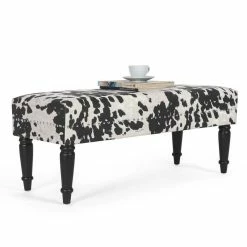 Discount ✨ Adeco Rectangular Ottoman Black Milk Cow Bench Fabric Footrest Stool 👍 -Adeco Shop Adeco Rectangular Ottoman Black Milk Cow Bench Fabric Footrest Stool 6