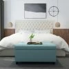 Budget ✨ Adeco Rectangular Storage Fabric Ottoman Bench Tufted Foot Rest Stool Sky Blue 🌟