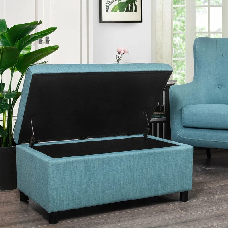 Budget ✨ Adeco Rectangular Storage Fabric Ottoman Bench Tufted Foot Rest Stool Sky Blue 🌟 5 Budget ✨ Adeco Rectangular Storage Fabric Ottoman Bench Tufted Foot Rest Stool Sky Blue 🌟 - Image 3