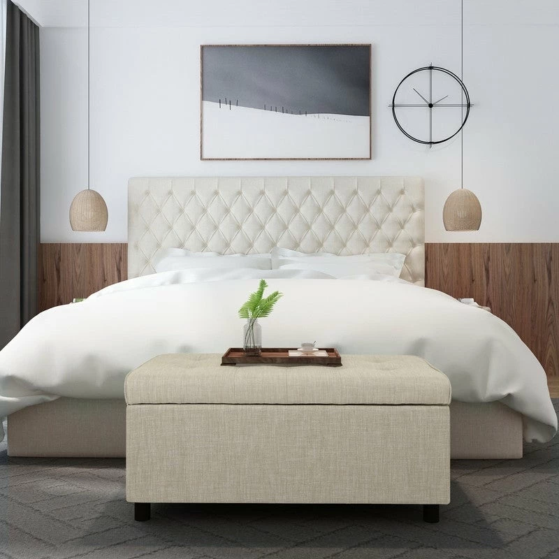 Budget ✨ Adeco Rectangular Storage Fabric Ottoman Bench Tufted Foot Rest Stool Sky Blue 🌟 11 Budget ✨ Adeco Rectangular Storage Fabric Ottoman Bench Tufted Foot Rest Stool Sky Blue 🌟 - Image 9