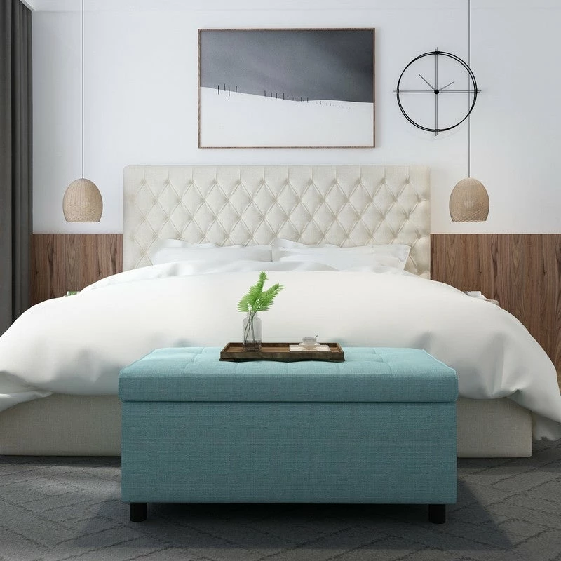 Budget ✨ Adeco Rectangular Storage Fabric Ottoman Bench Tufted Foot Rest Stool Sky Blue 🌟 3 Budget ✨ Adeco Rectangular Storage Fabric Ottoman Bench Tufted Foot Rest Stool Sky Blue 🌟