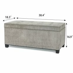 Hot Sale 🛒 Adeco Rectangular Storage Ottoman Bench Fabric Linen Footstool Assembly Required Grey 🔥 -Adeco Shop Adeco Rectangular Storage Ottoman Bench Fabric Linen Footstool Assembly Required 12