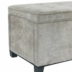 Hot Sale 🛒 Adeco Rectangular Storage Ottoman Bench Fabric Linen Footstool Assembly Required Grey 🔥 -Adeco Shop Adeco Rectangular Storage Ottoman Bench Fabric Linen Footstool Assembly Required 13