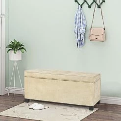 Hot Sale 🛒 Adeco Rectangular Storage Ottoman Bench Fabric Linen Footstool Assembly Required Grey 🔥 -Adeco Shop Adeco Rectangular Storage Ottoman Bench Fabric Linen Footstool Assembly Required 2