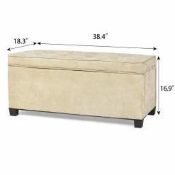 Hot Sale 🛒 Adeco Rectangular Storage Ottoman Bench Fabric Linen Footstool Assembly Required Grey 🔥 -Adeco Shop Adeco Rectangular Storage Ottoman Bench Fabric Linen Footstool Assembly Required 4