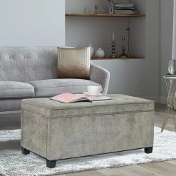 Hot Sale 🛒 Adeco Rectangular Storage Ottoman Bench Fabric Linen Footstool Assembly Required Grey 🔥 -Adeco Shop Adeco Rectangular Storage Ottoman Bench Fabric Linen Footstool Assembly Required 9