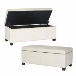 New 🌟 Adeco Rectangular Storage Ottoman Bench Fabric Linen Upholstered Floral ✨ -Adeco Shop Adeco Rectangular Storage Ottoman Bench Fabric Linen Upholstered 14