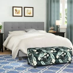 New 🌟 Adeco Rectangular Storage Ottoman Bench Fabric Linen Upholstered Floral ✨ -Adeco Shop Adeco Rectangular Storage Ottoman Bench Fabric Linen Upholstered 2