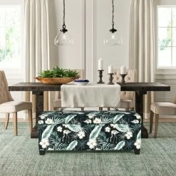 New 🌟 Adeco Rectangular Storage Ottoman Bench Fabric Linen Upholstered Floral ✨ -Adeco Shop Adeco Rectangular Storage Ottoman Bench Fabric Linen Upholstered 3