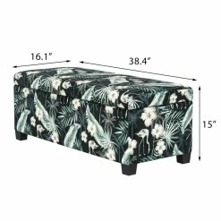 New 🌟 Adeco Rectangular Storage Ottoman Bench Fabric Linen Upholstered Floral ✨ -Adeco Shop Adeco Rectangular Storage Ottoman Bench Fabric Linen Upholstered 4