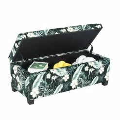 New 🌟 Adeco Rectangular Storage Ottoman Bench Fabric Linen Upholstered Floral ✨ -Adeco Shop Adeco Rectangular Storage Ottoman Bench Fabric Linen Upholstered 5