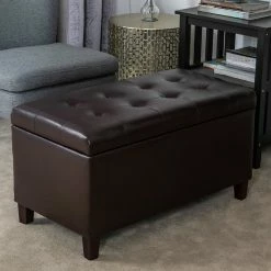 Best Sale 💯 Adeco Rectangular Storage Ottoman Faux Leather Bench Lift-top Footrest 🛒