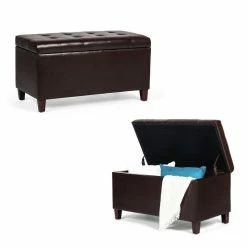 Best Sale 💯 Adeco Rectangular Storage Ottoman Faux Leather Bench Lift-top Footrest 🛒 -Adeco Shop Adeco Rectangular Storage Ottoman Faux Leather Bench Lift top Footrest 6