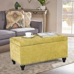New 😍 Adeco Rectangular Storage Ottoman Tufted Bench Footstool Velvet Blue ✔️ -Adeco Shop Adeco Rectangular Storage Ottoman Tufted Bench Footstool Velvet 13