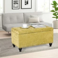 New 😍 Adeco Rectangular Storage Ottoman Tufted Bench Footstool Velvet Blue ✔️ -Adeco Shop Adeco Rectangular Storage Ottoman Tufted Bench Footstool Velvet 14