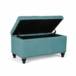 New 😍 Adeco Rectangular Storage Ottoman Tufted Bench Footstool Velvet Blue ✔️ -Adeco Shop Adeco Rectangular Storage Ottoman Tufted Bench Footstool Velvet 3