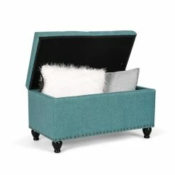 New 😍 Adeco Rectangular Storage Ottoman Tufted Bench Footstool Velvet Blue ✔️ -Adeco Shop Adeco Rectangular Storage Ottoman Tufted Bench Footstool Velvet 4