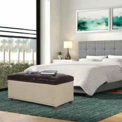 New 💯 Adeco Rectangular Storage Ottoman Tufted Faux-Leather Bench Lifted Top Black ✨ -Adeco Shop Adeco Rectangular Storage Ottoman Tufted Faux Leather Bench Lifted Top 11