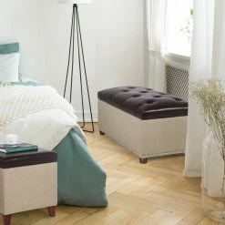 New 💯 Adeco Rectangular Storage Ottoman Tufted Faux-Leather Bench Lifted Top Black ✨ -Adeco Shop Adeco Rectangular Storage Ottoman Tufted Faux Leather Bench Lifted Top 14