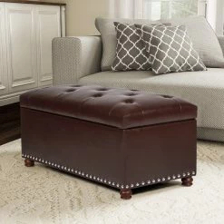 New ๐ฏ Adeco Rectangular Storage Ottoman Tufted Faux-Leather Bench Lifted Top Black โจ
