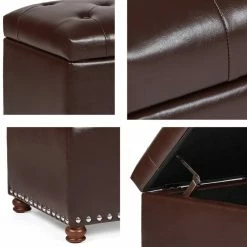 New 💯 Adeco Rectangular Storage Ottoman Tufted Faux-Leather Bench Lifted Top Black ✨ -Adeco Shop Adeco Rectangular Storage Ottoman Tufted Faux Leather Bench Lifted Top 3