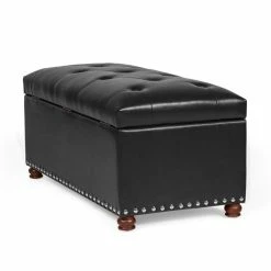 New 💯 Adeco Rectangular Storage Ottoman Tufted Faux-Leather Bench Lifted Top Black ✨ -Adeco Shop Adeco Rectangular Storage Ottoman Tufted Faux Leather Bench Lifted Top 6