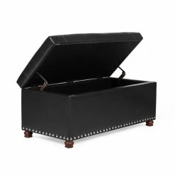 New 💯 Adeco Rectangular Storage Ottoman Tufted Faux-Leather Bench Lifted Top Black ✨ -Adeco Shop Adeco Rectangular Storage Ottoman Tufted Faux Leather Bench Lifted Top 7