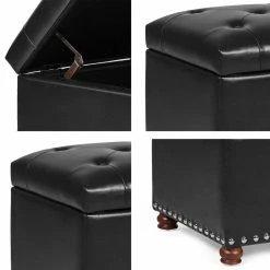 New 💯 Adeco Rectangular Storage Ottoman Tufted Faux-Leather Bench Lifted Top Black ✨ -Adeco Shop Adeco Rectangular Storage Ottoman Tufted Faux Leather Bench Lifted Top 9