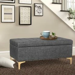 Wholesale ❤️ Adeco Rectangular Storage Ottoman Tufted Lift Top Bench Footstool Linen Dark Grey 👍 -Adeco Shop Adeco Rectangular Storage Ottoman Tufted Lift Top Bench Footstool Linen 10