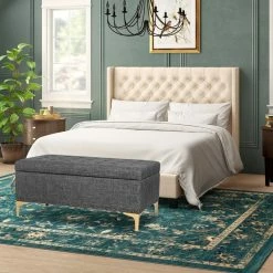 Wholesale ❤️ Adeco Rectangular Storage Ottoman Tufted Lift Top Bench Footstool Linen Dark Grey 👍 -Adeco Shop Adeco Rectangular Storage Ottoman Tufted Lift Top Bench Footstool Linen 11