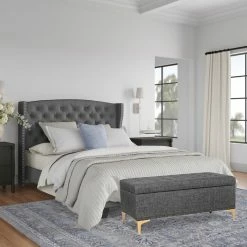 Wholesale ❤️ Adeco Rectangular Storage Ottoman Tufted Lift Top Bench Footstool Linen Dark Grey 👍 -Adeco Shop Adeco Rectangular Storage Ottoman Tufted Lift Top Bench Footstool Linen 12