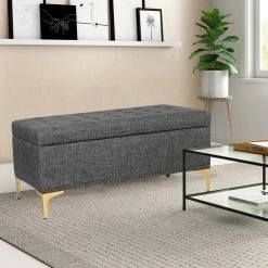 Wholesale ❤️ Adeco Rectangular Storage Ottoman Tufted Lift Top Bench Footstool Linen Dark Grey 👍 -Adeco Shop Adeco Rectangular Storage Ottoman Tufted Lift Top Bench Footstool Linen 13