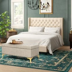 Wholesale ❤️ Adeco Rectangular Storage Ottoman Tufted Lift Top Bench Footstool Linen Dark Grey 👍 -Adeco Shop Adeco Rectangular Storage Ottoman Tufted Lift Top Bench Footstool Linen 5