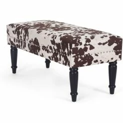Discount 🔥 Adeco Cow Print Fabric Rectangular Bench Ottoman ✨ -Adeco Shop Adeco Rectangular Tufted Fabric Bed Bench Ottoman Footstool 2