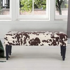 Discount 🔥 Adeco Cow Print Fabric Rectangular Bench Ottoman ✨
