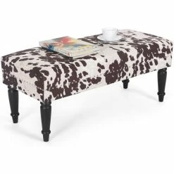 Discount 🔥 Adeco Cow Print Fabric Rectangular Bench Ottoman ✨ -Adeco Shop Adeco Rectangular Tufted Fabric Bed Bench Ottoman Footstool 3